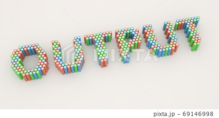 OUTPUT text made with many batteries. Electrical technologies related 3d rendering 69146998