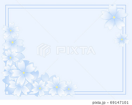 青い花のフレーム 薄い青地 のイラスト素材