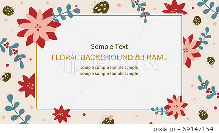 冬の花柄背景の横長バナー素材 フレームのイラスト素材