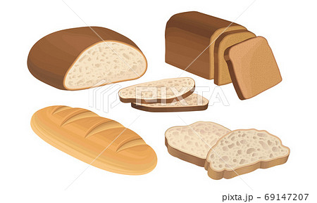 Starchy Foods or Baked Goods with Loaf of Bread Vector Set Starchy Foods or Baked Goods with Loaf of Bread Vector Set 69147207