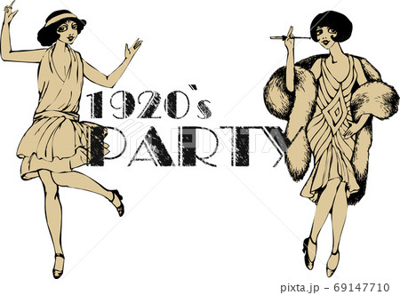 Pretty girl dressed for a party in the style of roaring twenties. Vector illustration    For Wallpaper, Banner, Background, Card, Book, Mural, Illustration, landing page, cover, placard, poster, banne 69147710