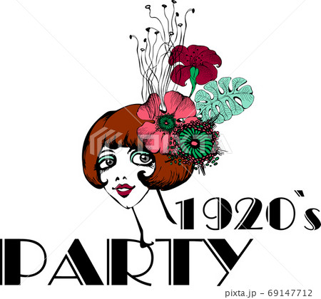Pretty girl dressed for a party in the style of roaring twenties. Vector illustration    For Wallpaper, Banner, Background, Card, Book, Mural, Illustration, landing page, cover, placard, poster, banne 69147712
