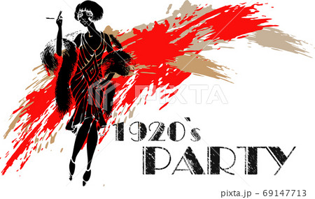 Pretty girl dressed for a party in the style of roaring twenties. Vector illustration    For Wallpaper, Banner, Background, Card, Book, Mural, Illustration, landing page, cover, placard, poster, banne 69147713