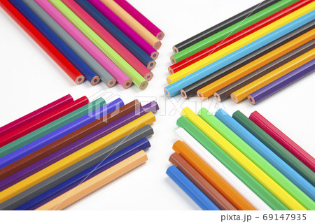 Colored pencils for drawing on a white background. Education and 69147935