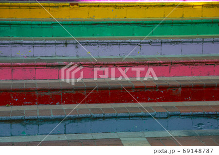 rainbow colored urban staircase in Balat, Istanbul 69148787