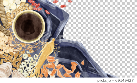 色々な種類の漢方生薬を並べたイラスト 69149427