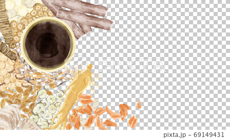 插圖顯示各種中草藥 69149431