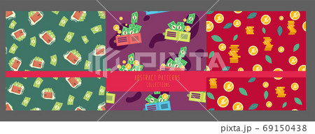 set of Falling coins and dollar seamless pattern, business and finance, return on investment, income growth, financial background, vector illustration set of Falling coins and dollar seamless pattern, business and finance, return on investment, income growth, financial background, vector illustration 69150438
