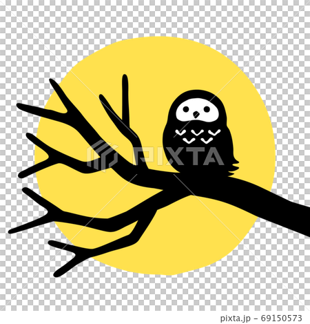 Illustration of a full moon and an owl perching on a dead tree 69150573
