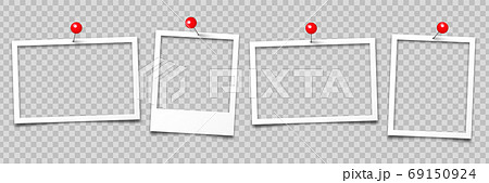 Realistic empty photo card frame, film set. Retro vintage photograph with push pin. Digital snapshot Realistic empty photo card frame, film set. Retro vintage photograph with push pin. Digital snapshot 69150924