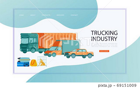Urban transport in flat style, trucking industry inscription on website, design cartoon vector illustration, isolated on white. Urban transport in flat style, trucking industry inscription on website, design cartoon vector illustration, isolated on white. 69151009