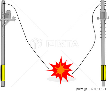 災害で断線する電柱のイラスト素材