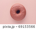 chocolate donut on brown background, flat lay 69153566