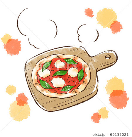 焼き立て熱々のピザ マルゲリータのイラスト素材