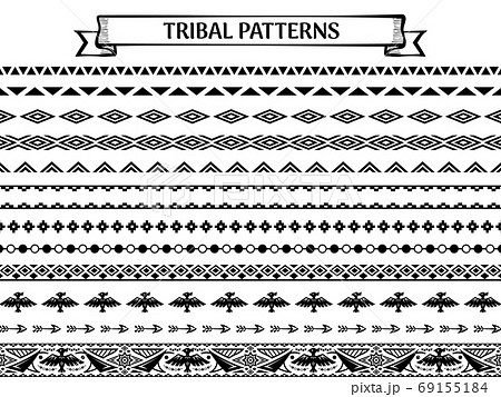 インディアン風のトライバルのライン素材 イラスト パターンブラシのイラスト素材