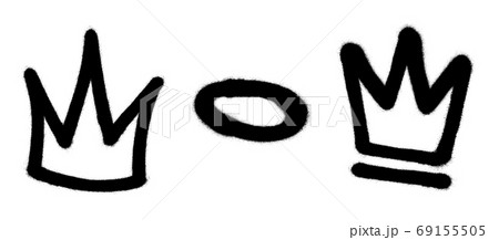 Sprayed crown graffiti set with overspray in black over white. Vector illustration. 69155505