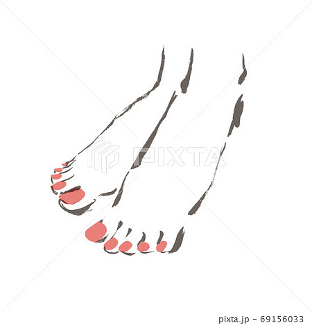 ネイルをした女性の両足 ペディキュアをした手描きのお洒落な足のイラスト素材のイラスト素材