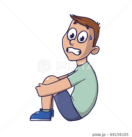 A frightened or puzzled young man. Vector portrait Illustration, isolated on white background. 69156105