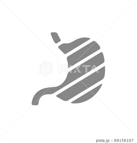 Sore human stomach grey icon. Abdominal Distention, infected organ symbol 69156107