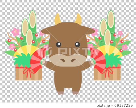 扇子を持った牛のキャラクターのイラスト 扇子を持った牛のキャラクターのイラスト 69157259