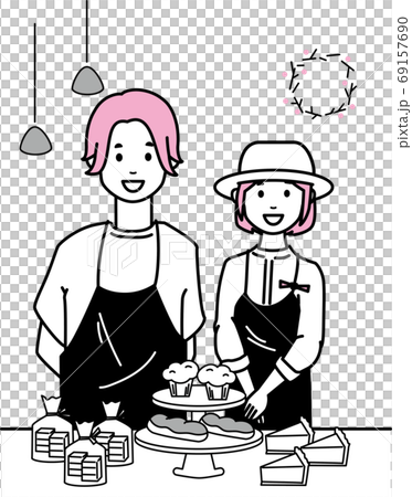 A couple who runs a cafe 69157690