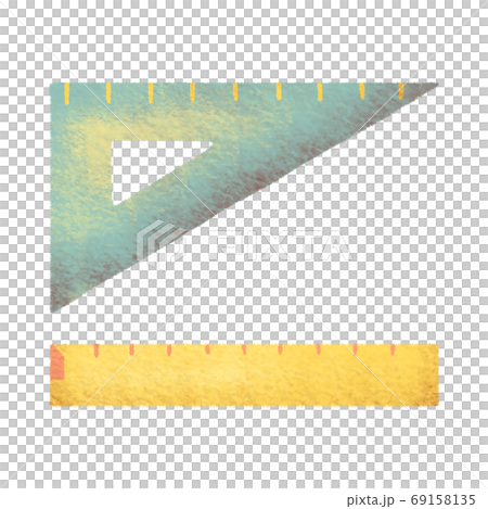 Triangle ruler and straight ruler drawn in pastel tone 69158135