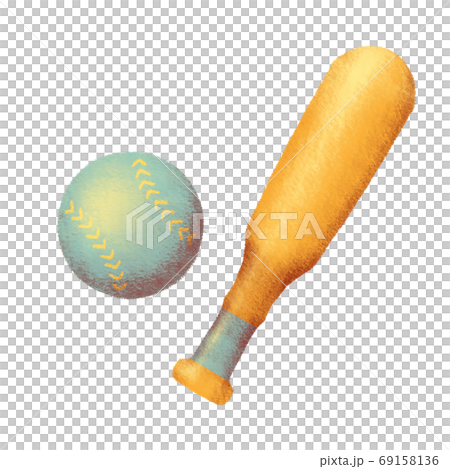 Baseball ball and bat drawn in pastel tones Baseball ball and bat drawn in pastel tones 69158136
