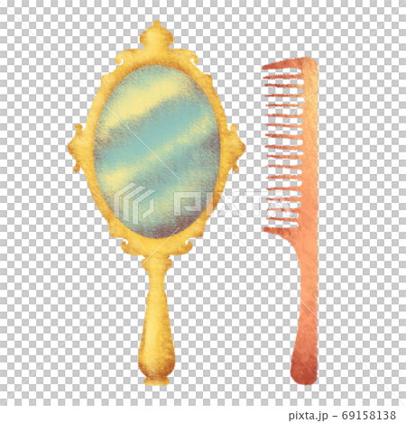 パステル調で描かれた鏡と櫛 69158138