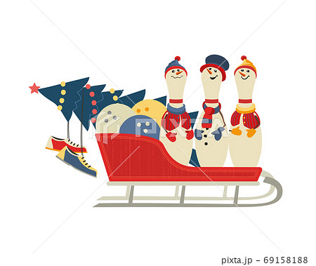 Cute Christmas bowling pins in sleigh vector icon 69158188