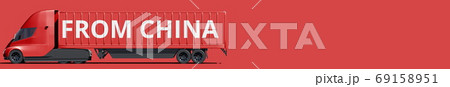 FROM CHINA text on the modern electric red truck, 3d rendering 69158951