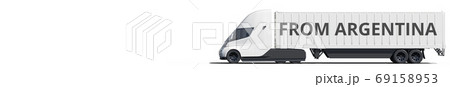 FROM ARGENTINA text on the side of the white truck. 3d rendering FROM ARGENTINA text on the side of the white truck. 3d rendering 69158953
