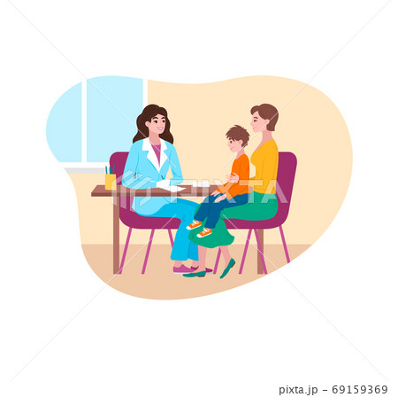 Doctor hospital, virus in medicine, children’s clinic, medical examination, cartoon style vector illustration, isolated on white. 69159369
