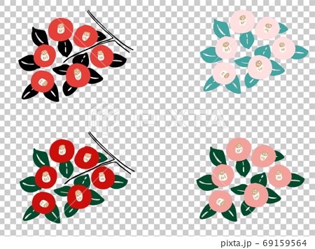 One Point Taisho Roman Style Camellia 4 Types Stock Illustration