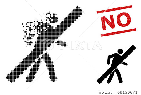 Decomposed Pixel No Walking Man Icon and Scratched No Seal Stamp Decomposed Pixel No Walking Man Icon and Scratched No Seal Stamp 69159671