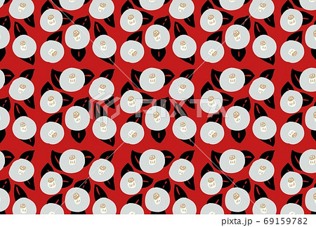大正ロマン風椿壁紙 赤地に白椿のイラスト素材