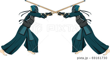 お互い面を打つ剣道の試合のイメージイラストのイラスト素材