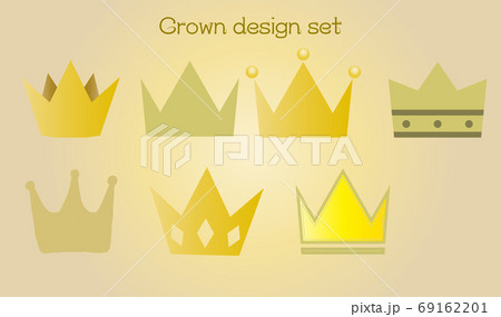 シンプルで豪華でかわいい王冠のイラストデザイン用素材セットのイラスト素材