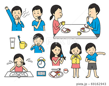 Illustration Of Family Members In The Morningのイラスト素材