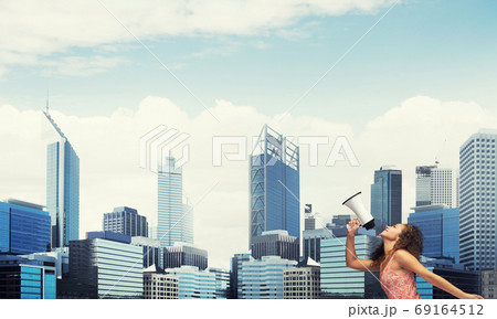 Girl making announcement 69164512