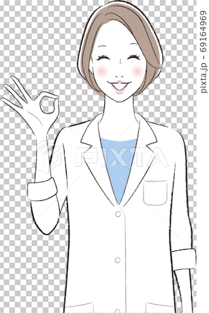 A female doctor smiling and giving an OK sign A female doctor smiling and giving an OK sign 69164969