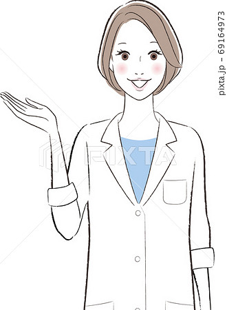 笑顔で案内する白衣の女性医師のイラスト 69164973