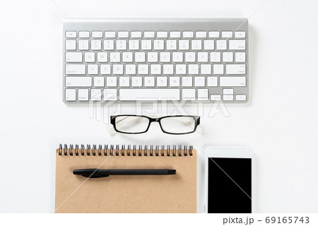 Still life of modern office workspace with gadgets 69165743