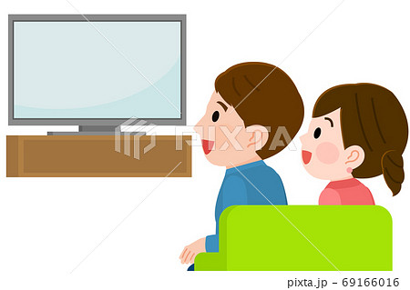 テレビ画面を見て笑う男女 イラストのイラスト素材 テレビ画面を見て笑う男女 イラストのイラスト素材