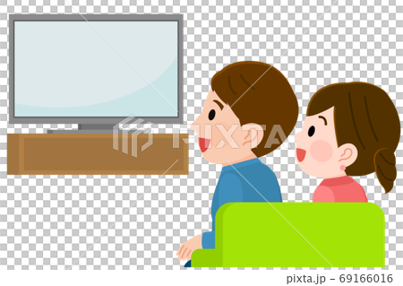 テレビ画面を見て笑う男女 イラスト テレビ画面を見て笑う男女 イラスト 69166016
