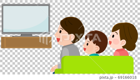 テレビ画面を見て笑う3人家族 イラスト テレビ画面を見て笑う3人家族 イラスト 69166018