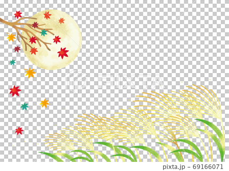 お月見 満月とススキの風景イラスト お月見 満月とススキの風景イラスト 69166071