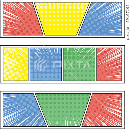 コミック 集中線コマ割りフレーム ハーフトーン背景のイラスト素材