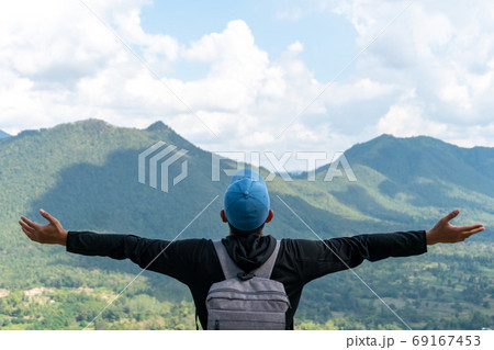 Man travel around the world with backpack freedom and relax life. 69167453