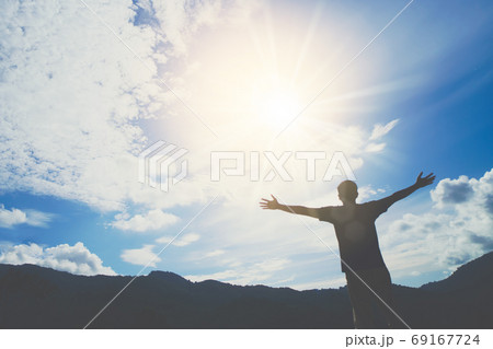 Man travel around the world with backpack freedom and relax life. 69167724