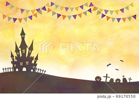 ハロウィン　シルエット　水彩風 69170550